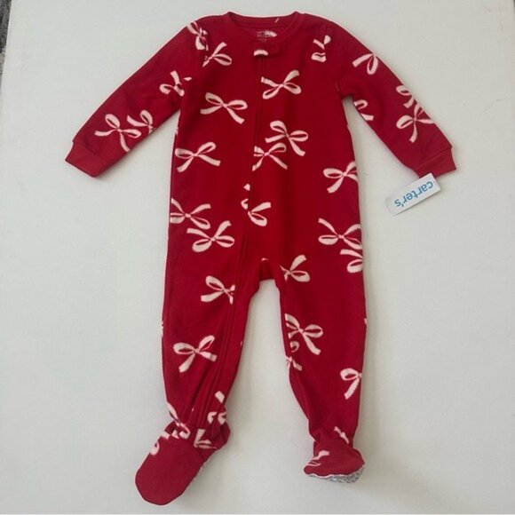 Carter’s 1 Piece Christmas Bow Fleece Footie Pajamas Size 3T - Picture 7 of 11